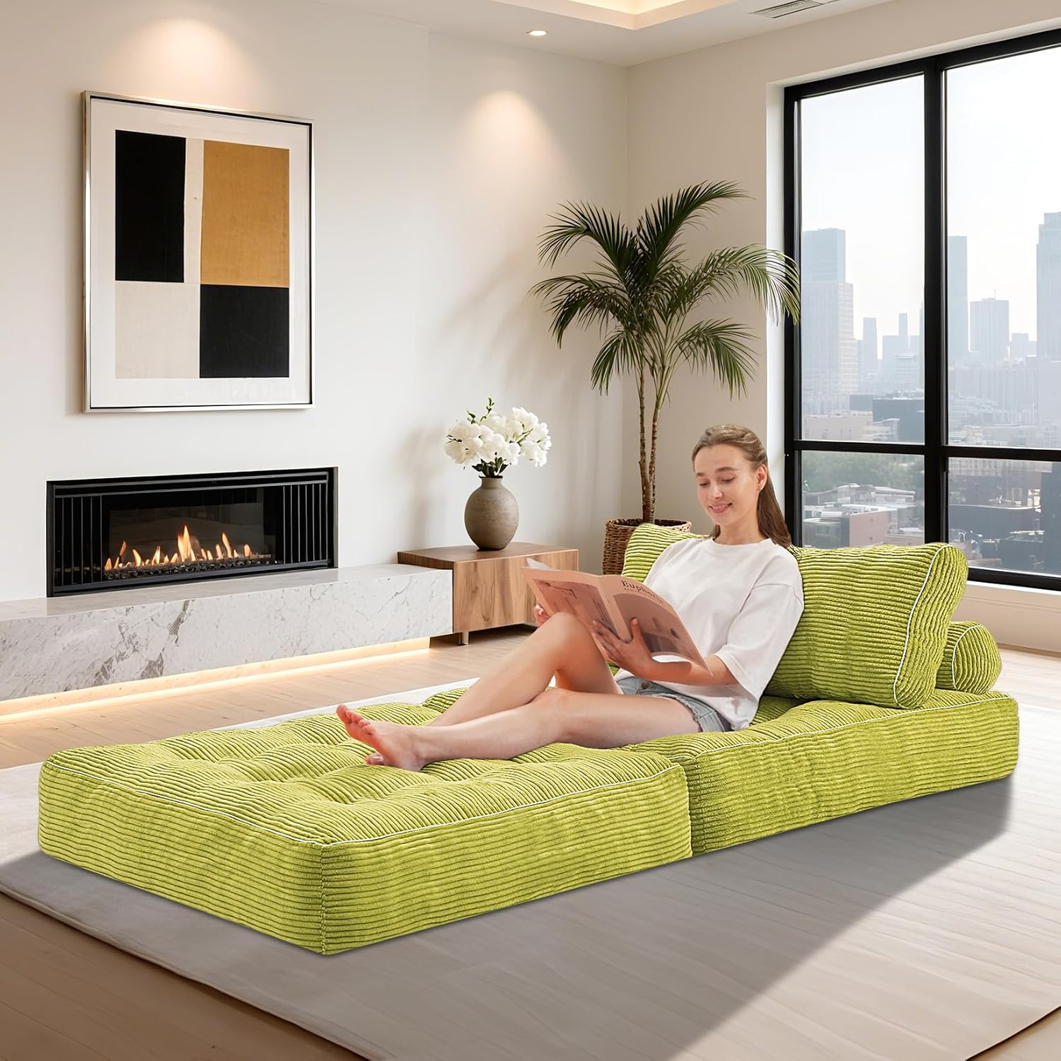 HABUTWAY Folding Sofa Bed,Convertible Sleeper Chair Bed w/2-Pillow & Handle