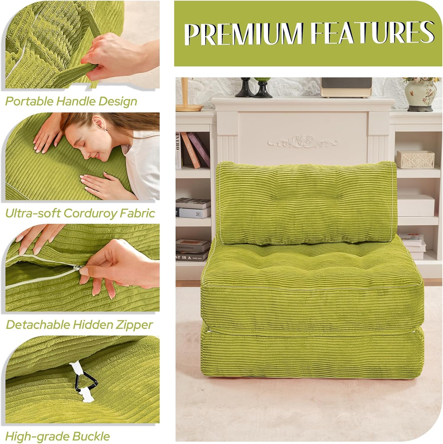 HABUTWAY Folding Sofa Bed,Convertible Sleeper Chair Bed w/2-Pillow & Handle