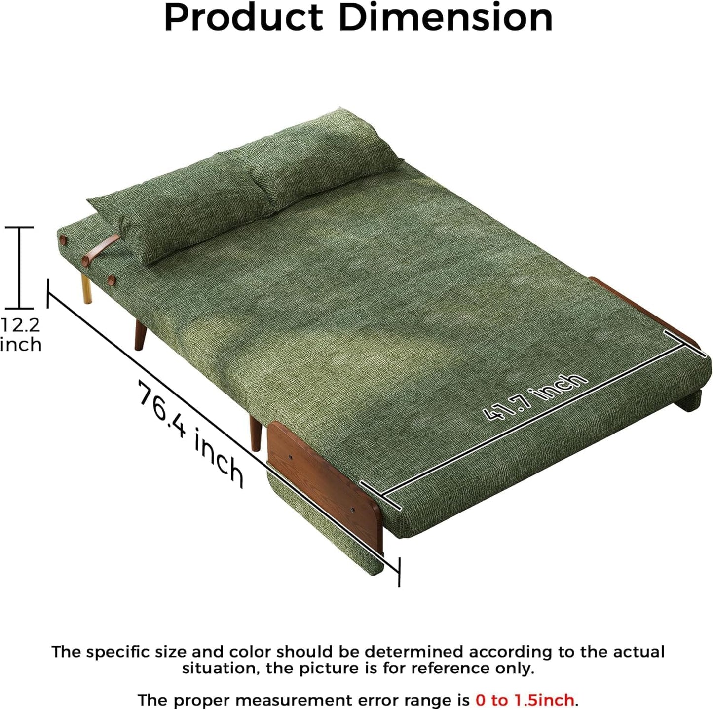 3-in-1 Sofa Bed Chair with Solid Wood Armrests and Legs, 110CM Green Velvet Design, Versatile Seating for Living Room and Guest Accommodation