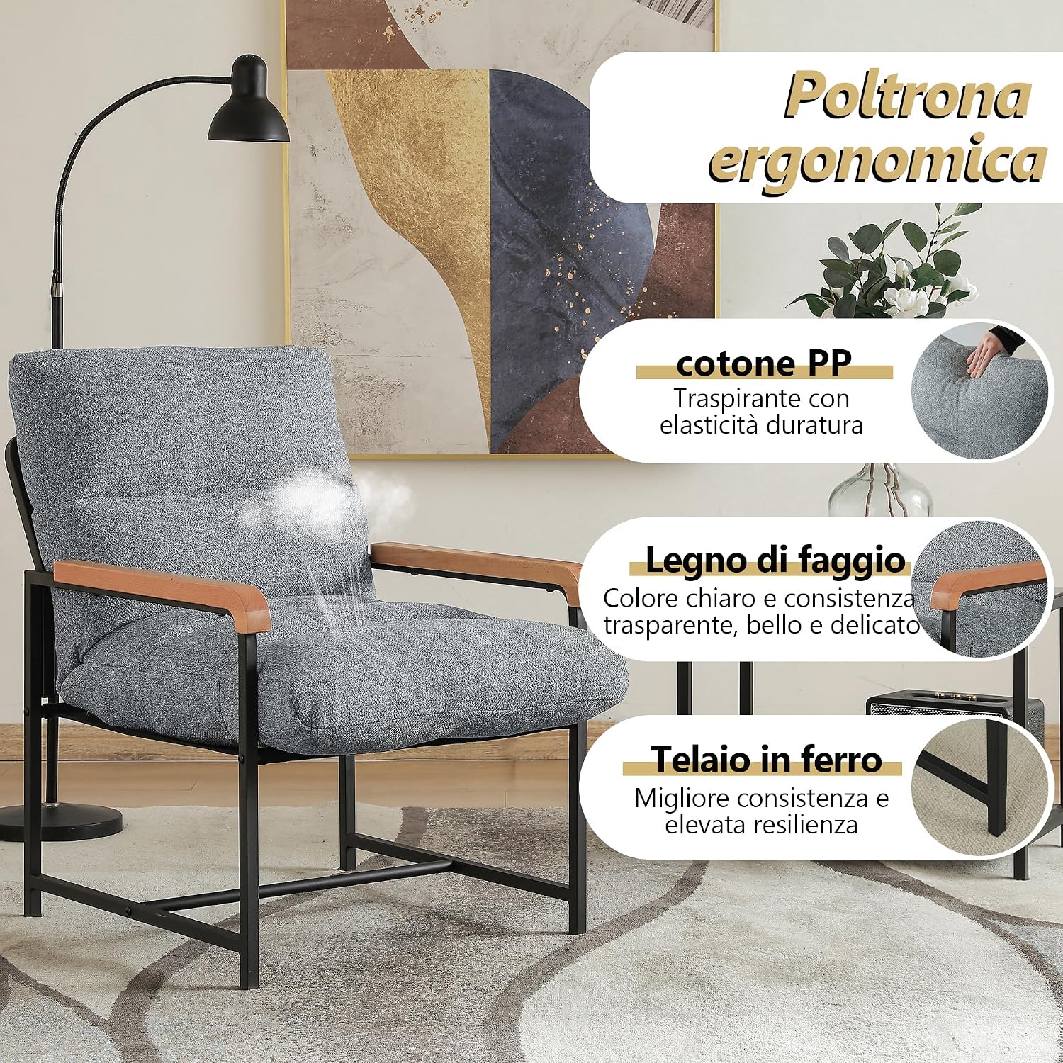 Soft Padded Armchair Cocktail Chair Single Sofa for Bedroom & Office table Upholstered Loun Chair Perfect for Leisure & Relaxat
