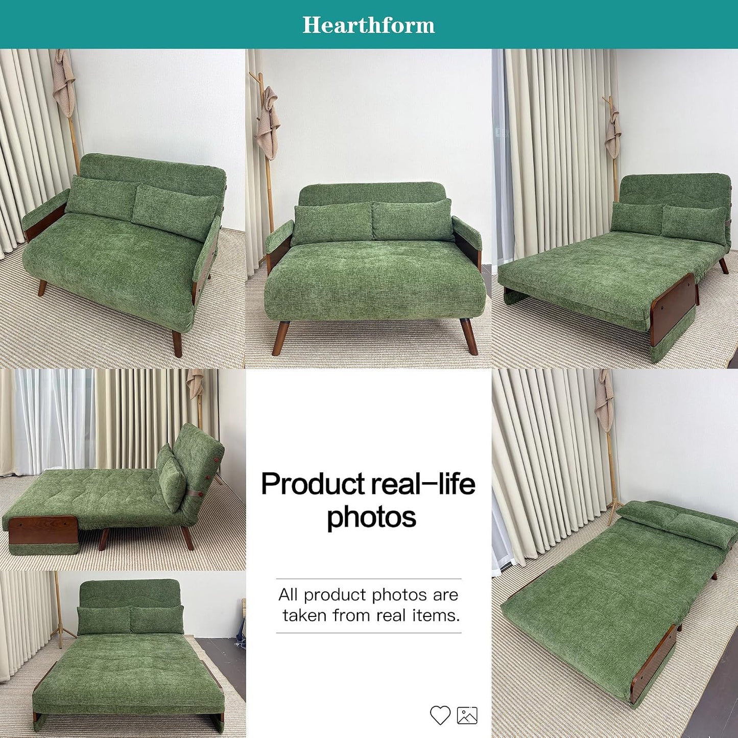 3-in-1 Sofa Bed Chair with Solid Wood Armrests and Legs, 110CM Green Velvet Design, Versatile Seating for Living Room and Guest Accommodation